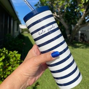 ♠️KATE SPADE NEW YORK Acrylics Tumbler with Straw Navy Painted Striped